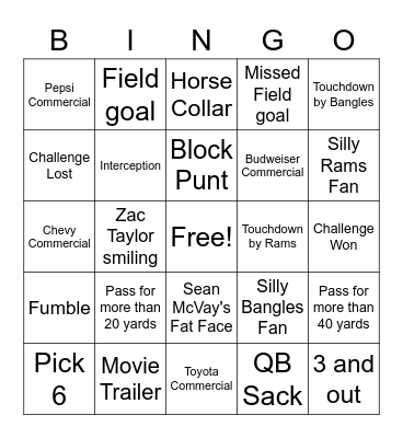 Superbowl 56 Bingo Card