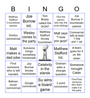 SUPER BOWL LVI Bingo Card