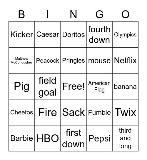 Super Bowl Daggett BINGO Card