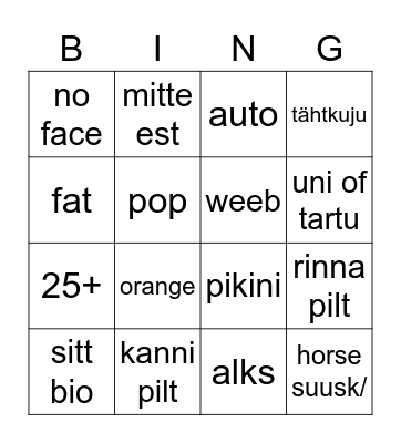 tinder Bingo Card