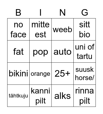 tinder Bingo Card