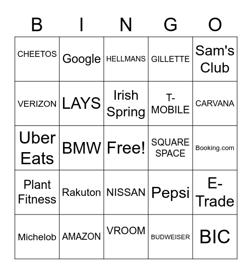 2022 SUPERBOWL Bingo Card