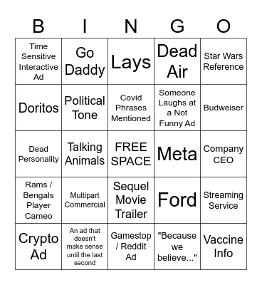 2022 Commercial Bingo Card