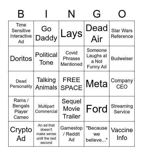 2022 Commercial Bingo Card