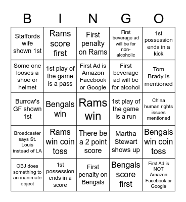 SuperBowl 50-sumfin Bingo Card