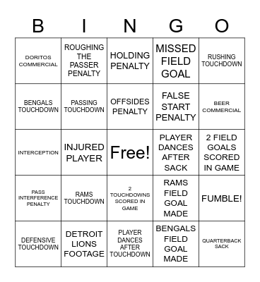 Super Bowl Bingo! Bingo Card