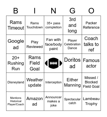 Super Bowl 2022 Bingo Card
