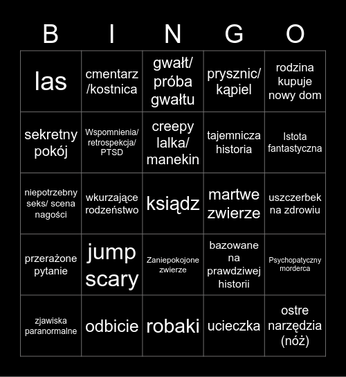 HORROR Bingo Card