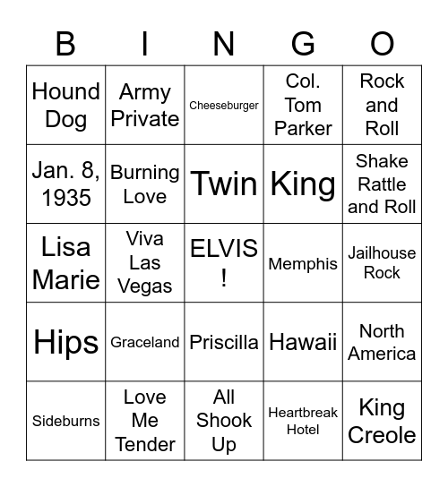 ELVIS Bingo Card