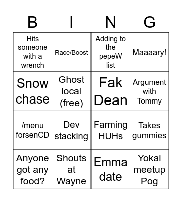 Eddie Stream Bingo Card