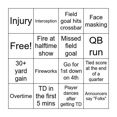 SUPERBOWL LVI Bingo Card