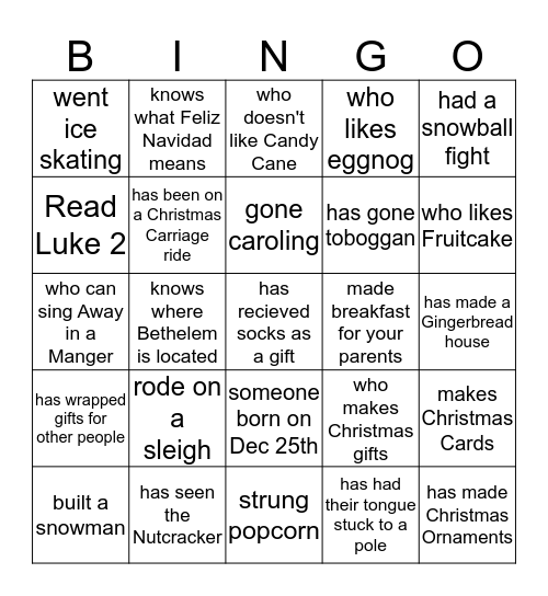 Christmas Bingo Card