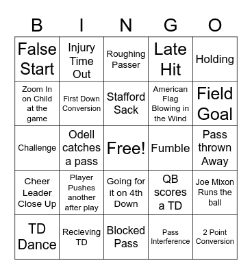 Super Bowl LVI Bingo Card