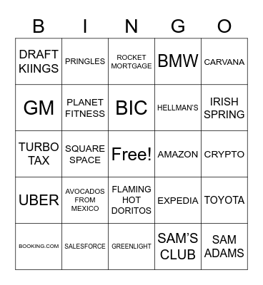 SUPER BOWL ADS Bingo Card