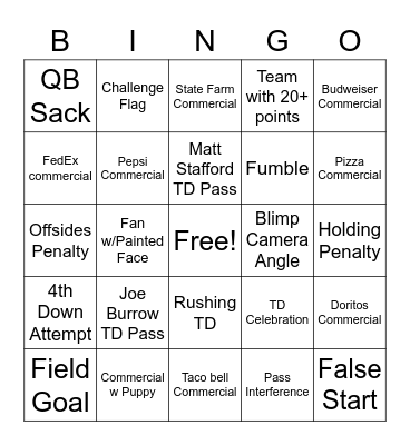 SUPER BOWL BINGO Card