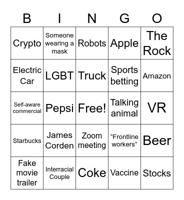 Super Bowl Commercials Bingo Card