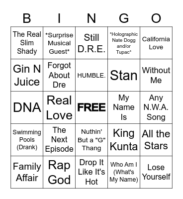 SUPER BOWL LVI HALFTIME SHOW Bingo Card