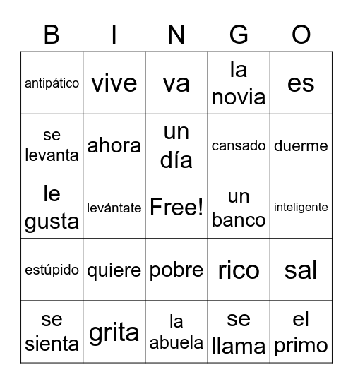 Spanish 10 - La Aventura de Camping Bingo Card