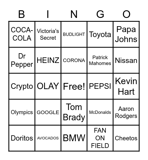 SUPER BOWL BINGO Card