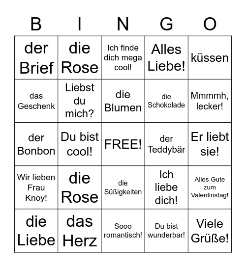 Valentinstag Bingo Card