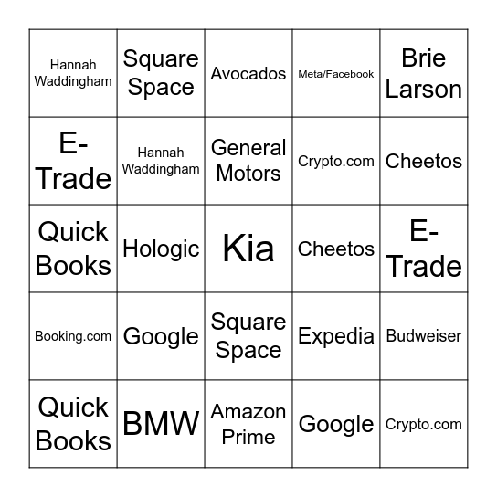 Super Bowl LVI 2022 Bingo Card
