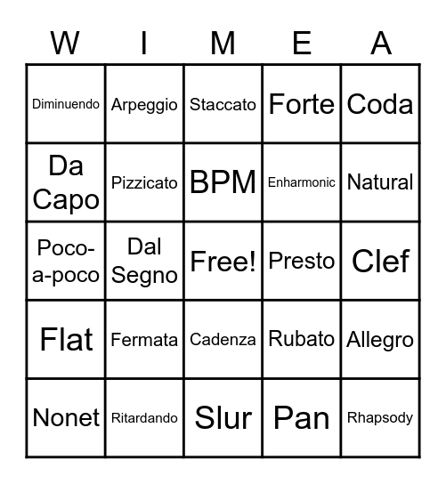 WIMEA Bingo Card