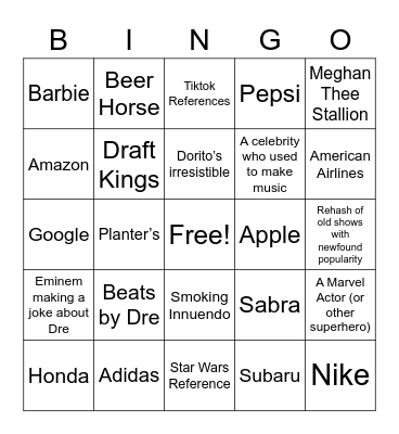 Superbowl 56 Bingo Card