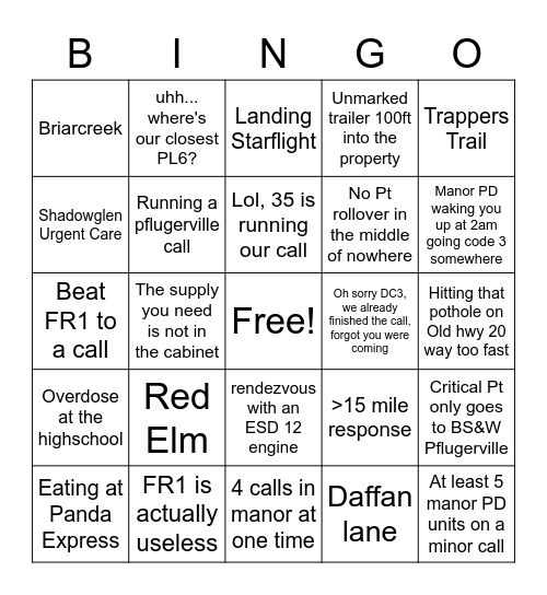 Medic 23 Bingo Card
