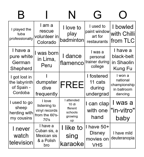 Getting to know the Class of 2019-NSU Optometry Bingo Card