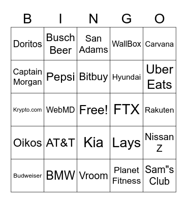 Super Bowl LVI Bingo Card