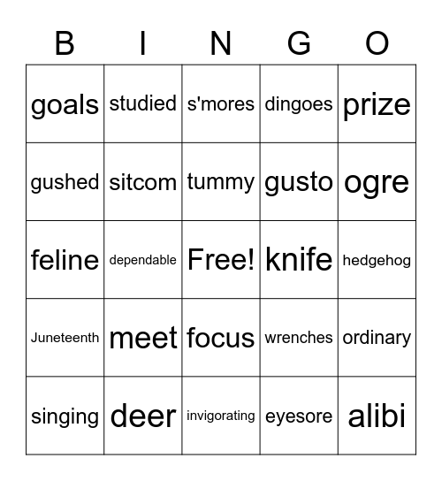 Folsom School Spelling Bee 2022 Bingo Card