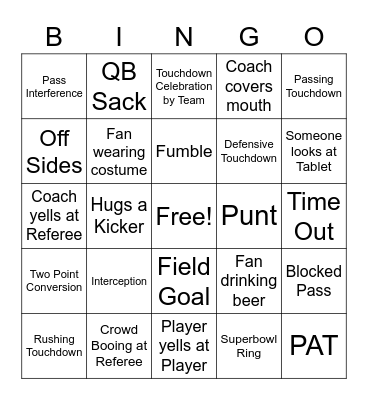 Superbowl Bingo Card