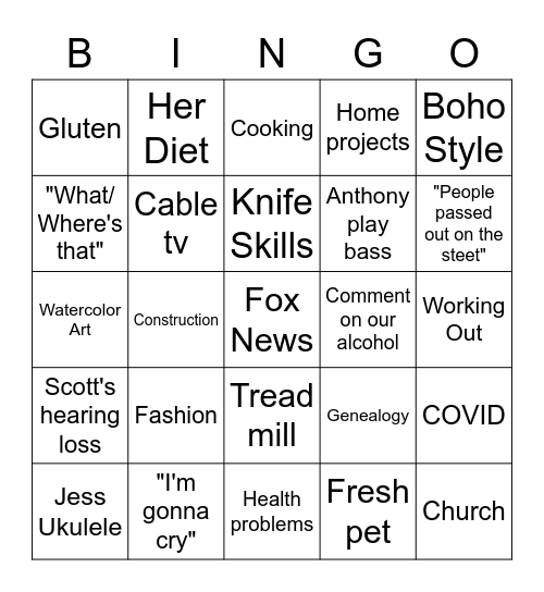 Julie Bingo Card