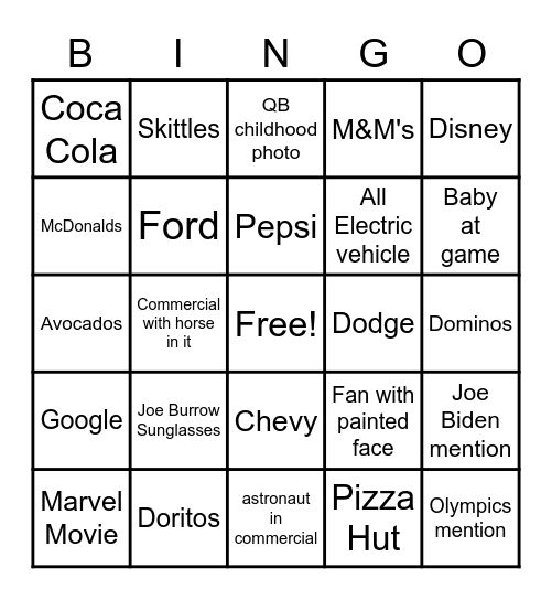 Super Bowl Bingo Card