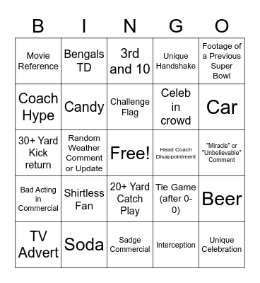 Super Bowl Bingo Card