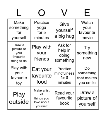 Self-Love Bingo Card