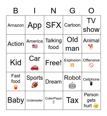 Superbowl Commercials 2022 Bingo Card