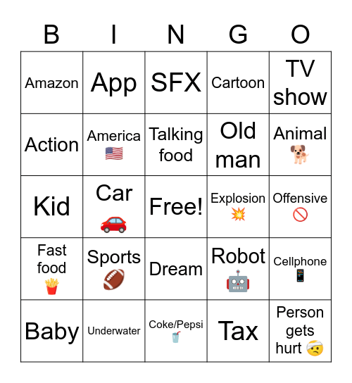 Superbowl Commercials 2022 Bingo Card