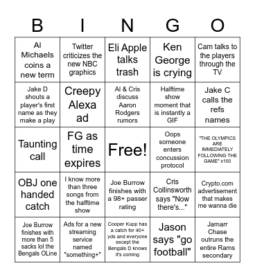 super bORDwl bingo Card