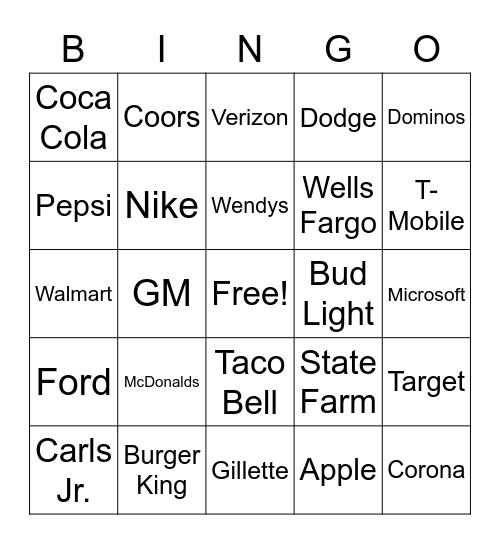 Super Bowl Bingo Card