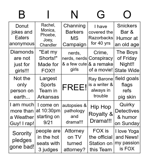 KNOW YOUR FOX Bingo Card