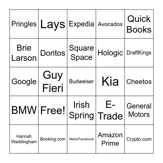 Super Bowl LVI Bingo Card