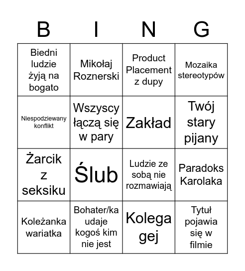 Polskie komedie romantyczne Bingo Card