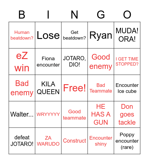 Dio In Encounters Bingo Card