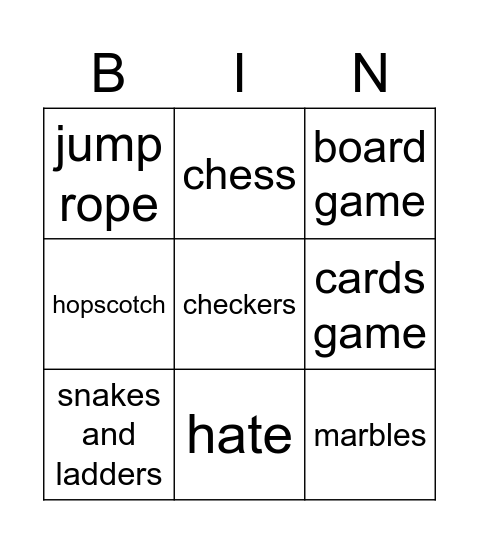 Games - Preference games Bingo Card