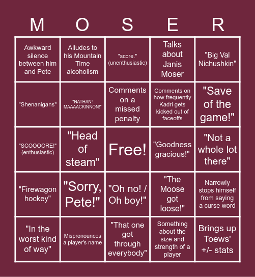 Marc Moser BINGO! Bingo Card