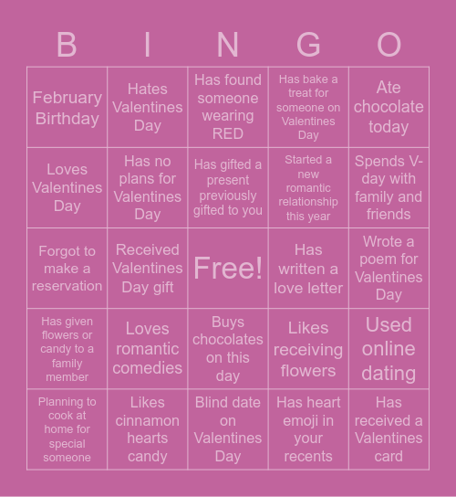 V-DAY Bingo Card