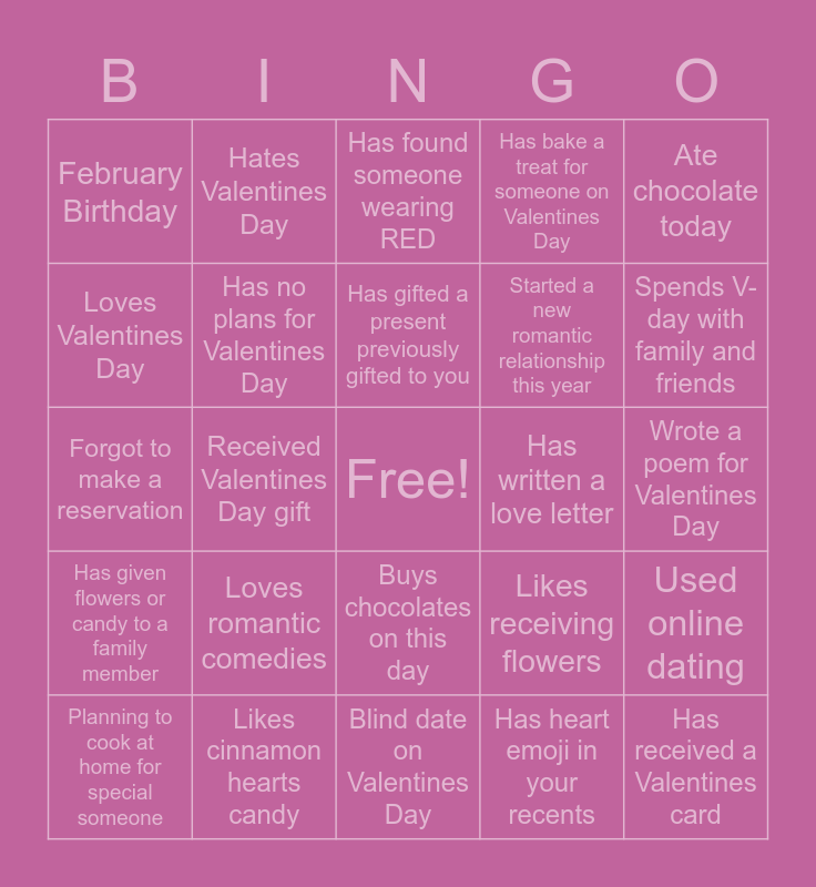 V-DAY Bingo Card