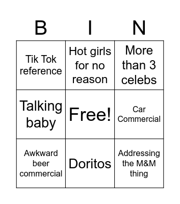 Super Bowl Commercials Bingo Card