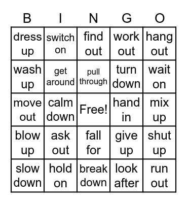 Phrasal Verbs Bingo Card